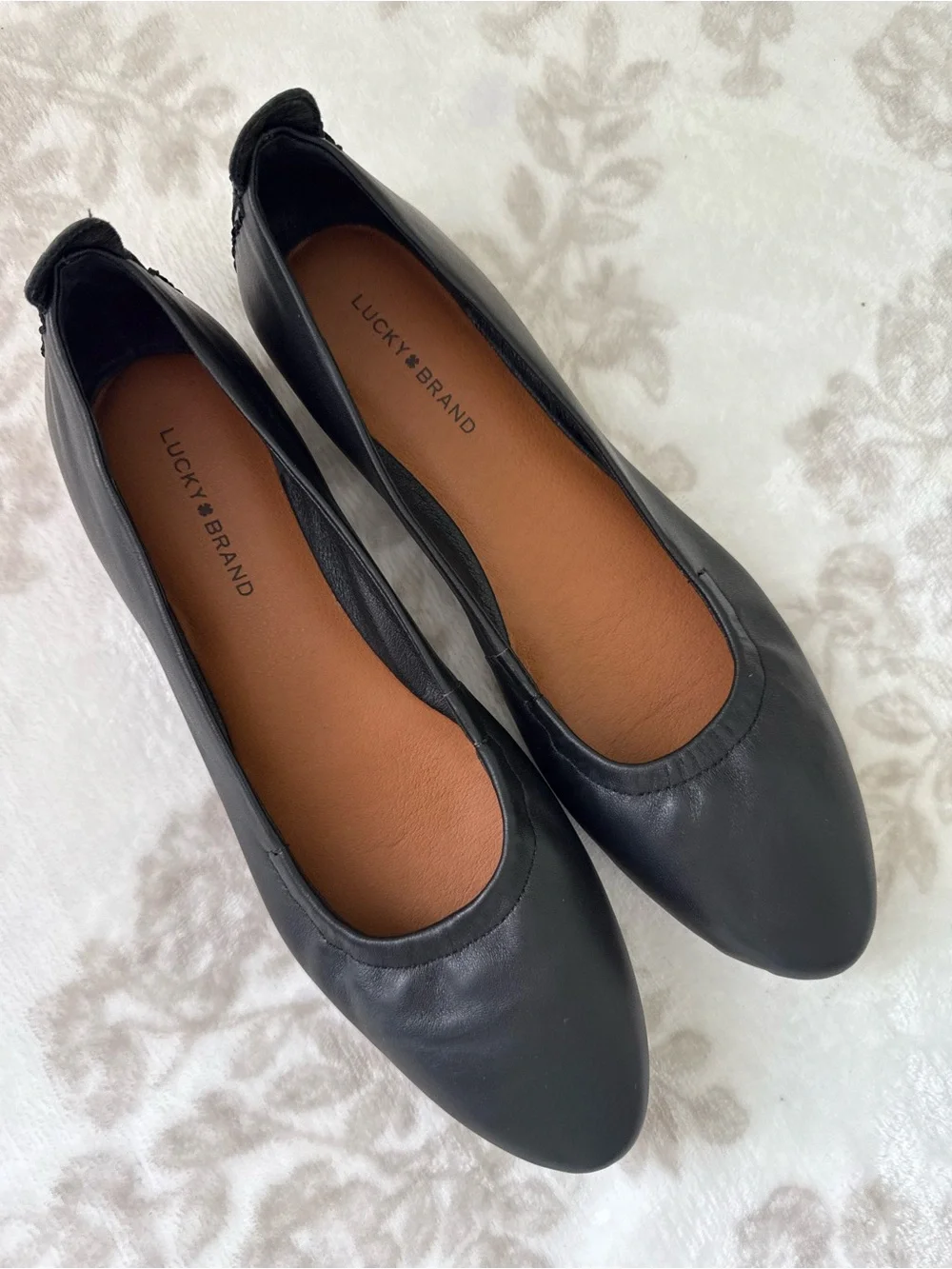 NEW Lucky Brand Black Leather Slip-On Ballet Flats